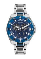Quantum Men's Chronograph Watch Analog Blue Dial with Silver Stainless Steel Band, HNG1062.390